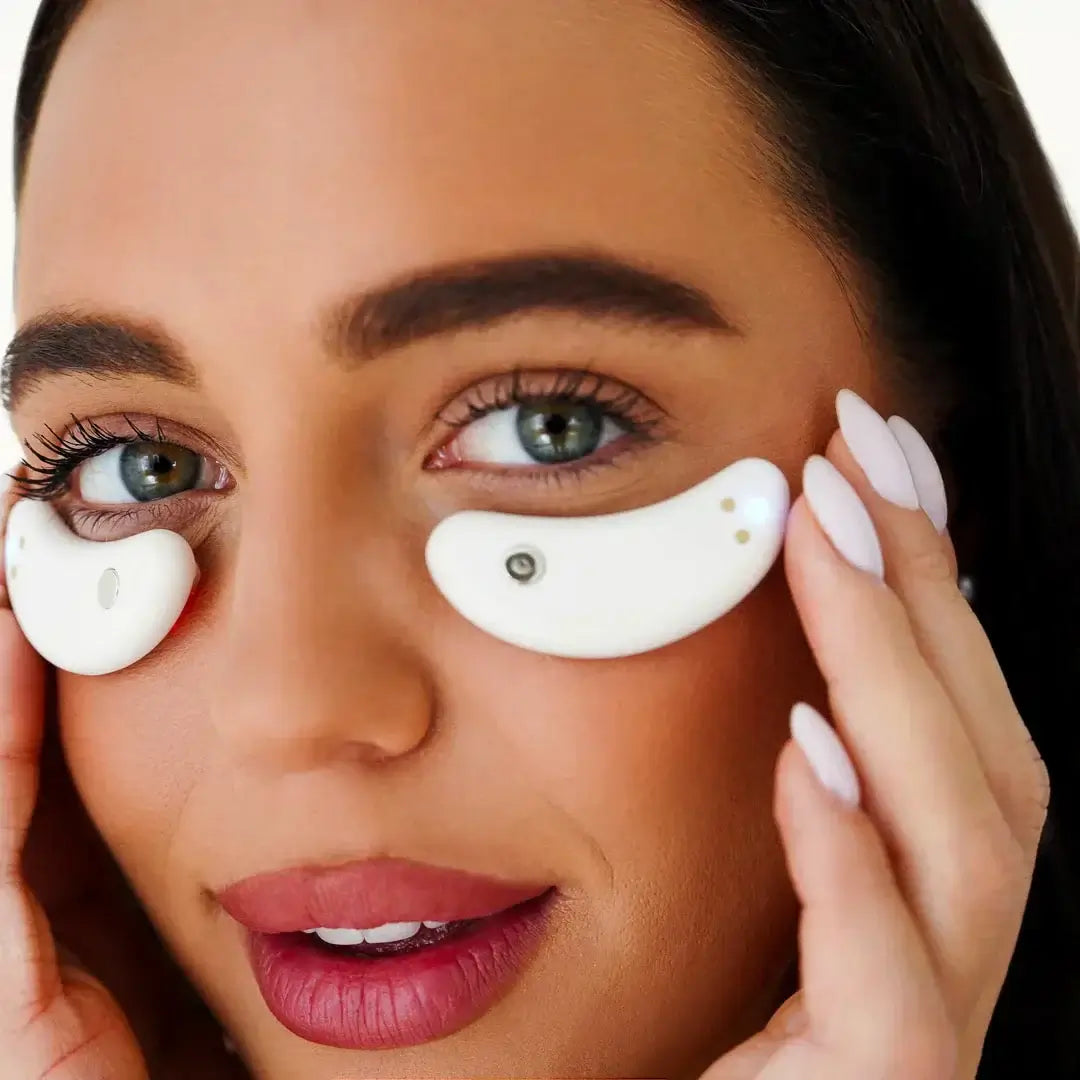 Person using soothing eye capsules for relaxation and revitalization of tired eyes.